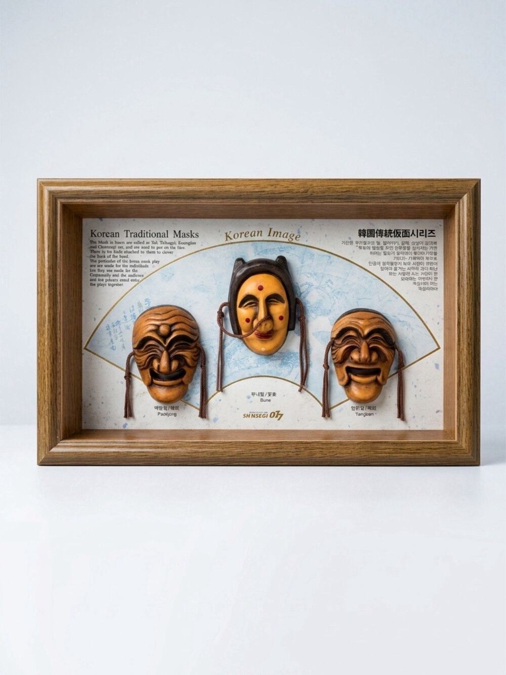 Korean Traditional Masks Framed Shadowbox Yangban Bune Paek Jong WoodFrame Glass